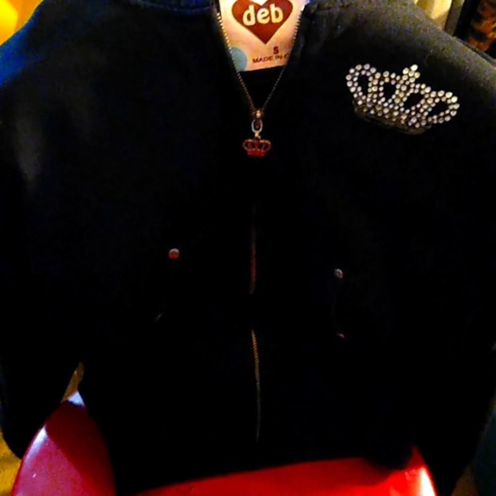 Deb black n jeweled full zip small with hood